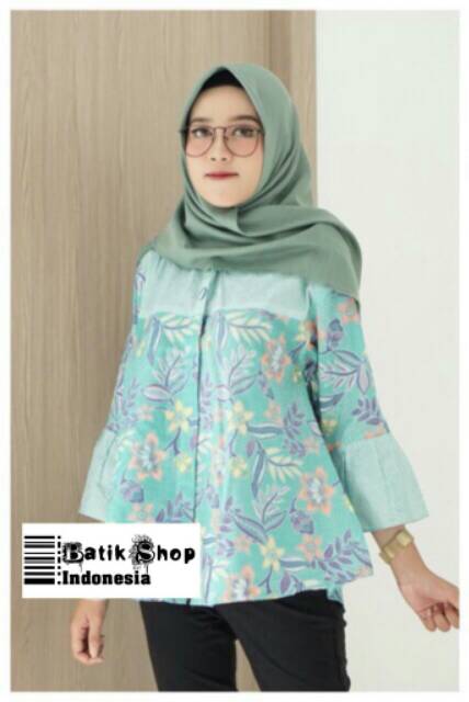 ADA JUMBO Blus Sora Batik Pastel Atasan Kerja Kantoran Kondangan Muslim Casual