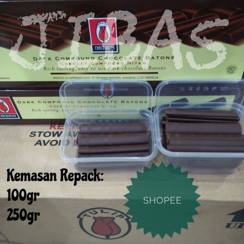 

Tulip Dark Chocate Compound Batons / Coklat Stik Tulip Repack 100gr 250gr