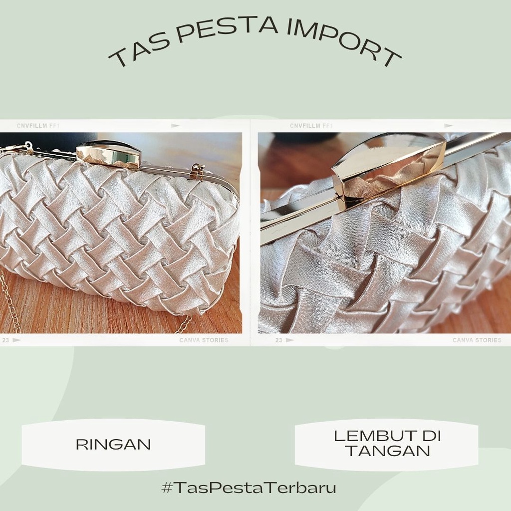 Tas Pesta Wanita Import Clutch Kondangan Mewah Elegant Elegan Terbaru Ori Wisuda Dompet Pesta Anyaman 70557