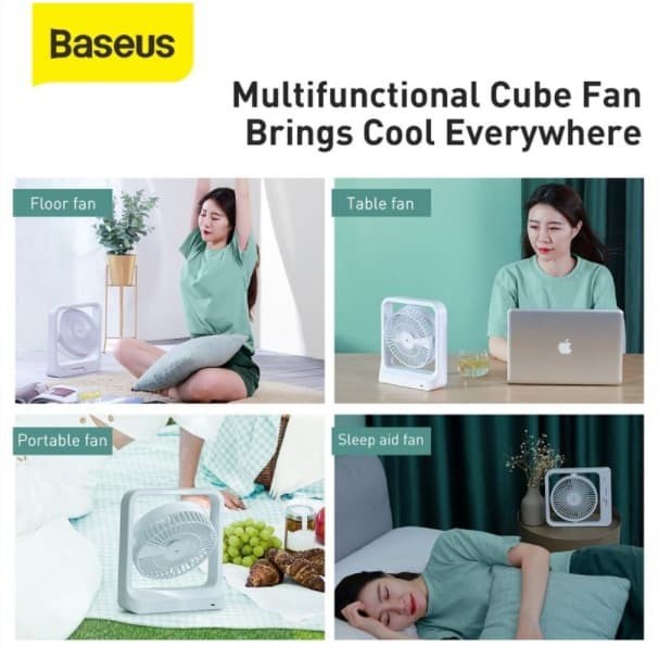 BASEUS CUBE SHAKING DESKTOP FAN KIPAS ANGIN STRONG WIND PORTABLE