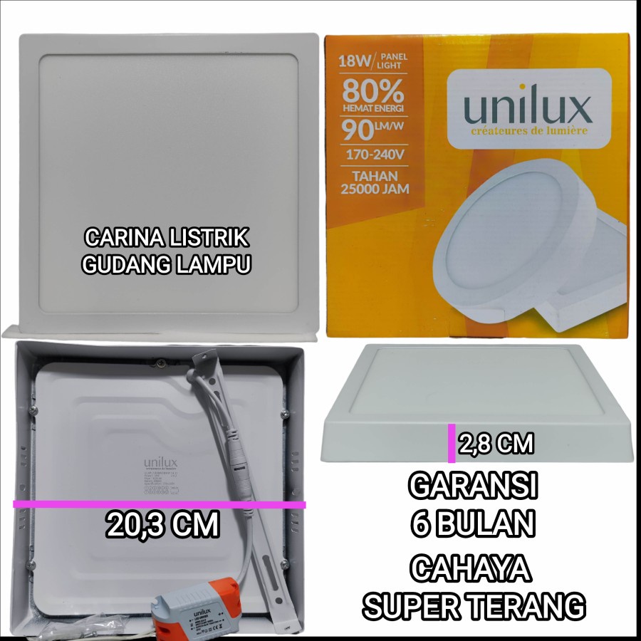 UNILUX PANEL LED 18W OB SEGI KOTAK SNI