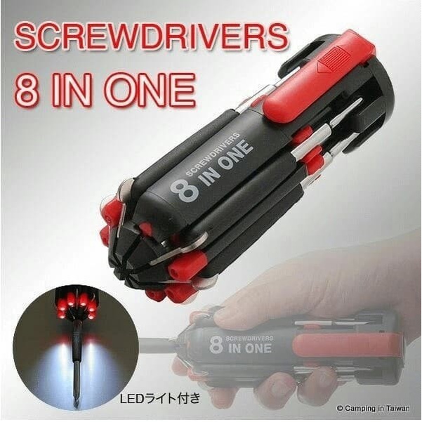 (COD) Obeng 8 in 1 Senter Lampu led multifungsi perkakas Screwdrivers travel