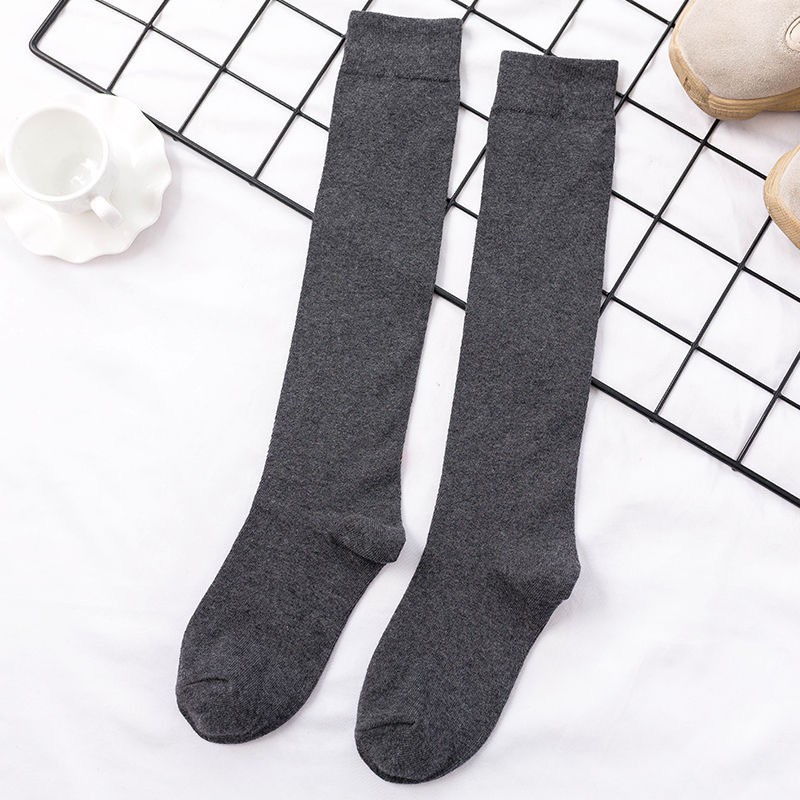 Kaos Kaki Cewek Panjang Selutut  Kaos Kaki Gaya Jepang korea  Kaos Kaki Muslimah Calf Socks Polos-Dark Grey