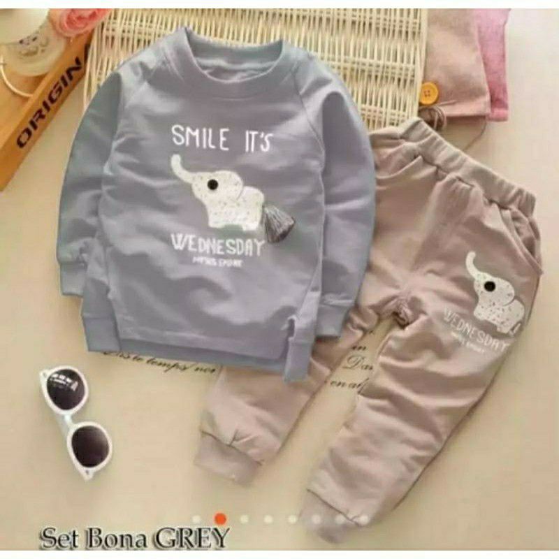 PAKAIAN ANAK BAJU ANAK SETELAN ANAK GAJAH Smile It' s Wednesday Usia 1-6 Tahun