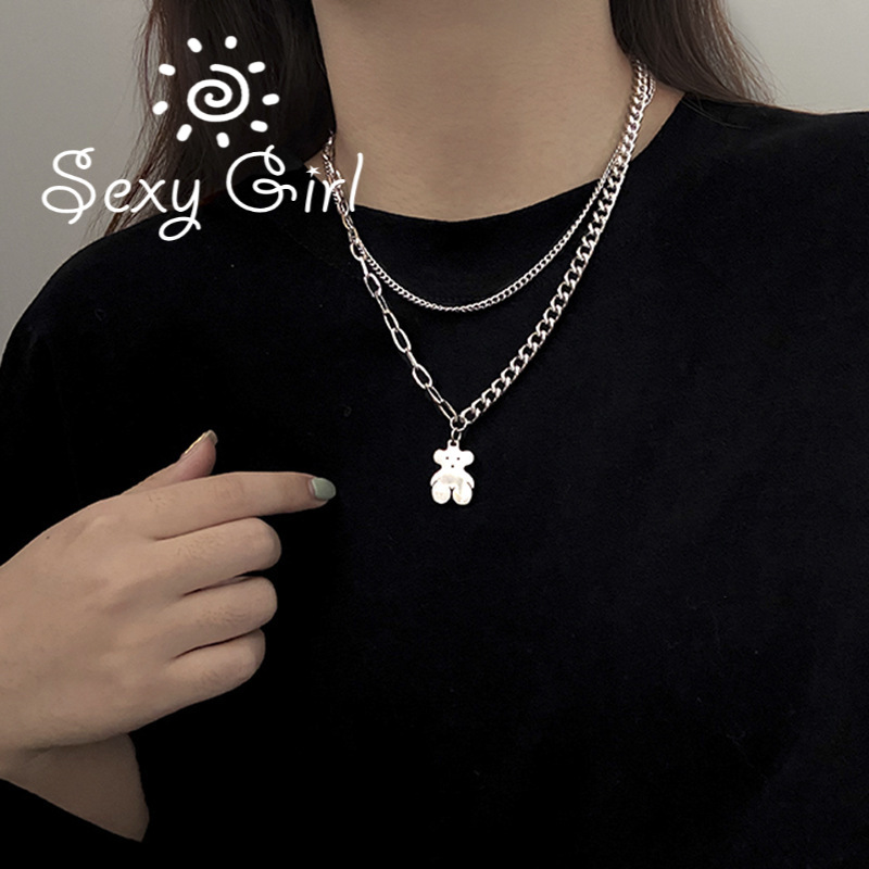 Bear Sweater Chain 2021 New Trendy Sweater Female Hip-hop Light Luxury Clavicle Necklace Accessories