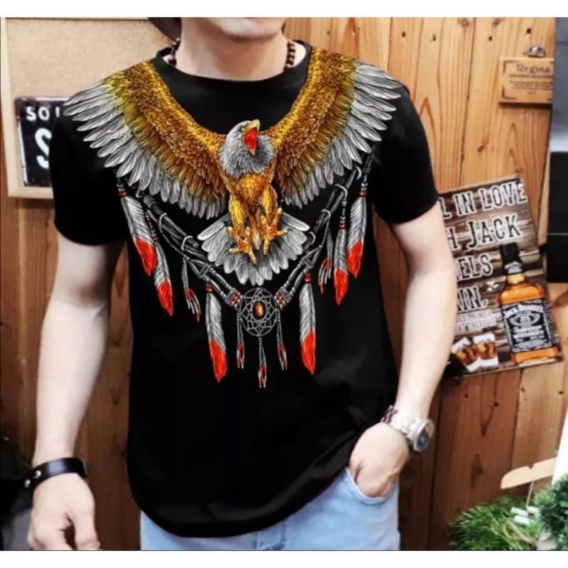 NEL-KAOS PRIA/KAOS COWOK DISTRO T-SHRIT KAOS BURUNG ELANG EMAS FIT L-XL