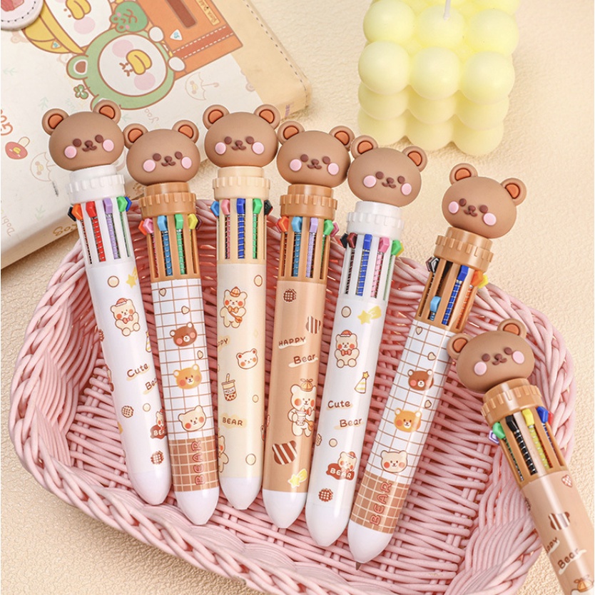 Pulpen 10 Warna Motif kartun Bear Pena Warna Warni / Pulpen 10 Warna Bentuk Kartun Beruang Lucu Pulpen Sekolah Pulpen Kantor Kartun Alat Tulis Korea Beruang