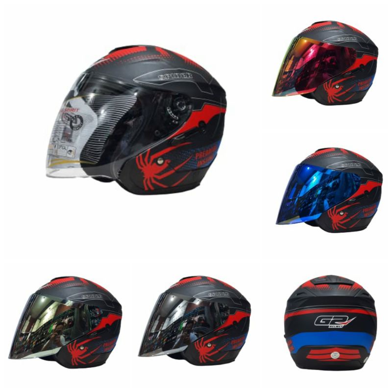 Helm G2 Optimax Double Visor Motif Predator Insting Paket Ganteng Model Ink Dynamic