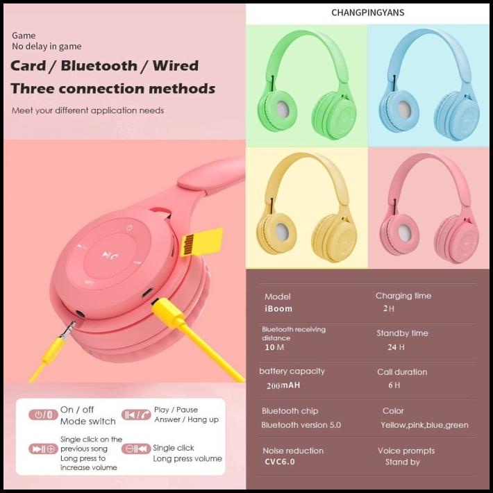 Headphone Wireless Y08 Macaron Bluetooth Headphone