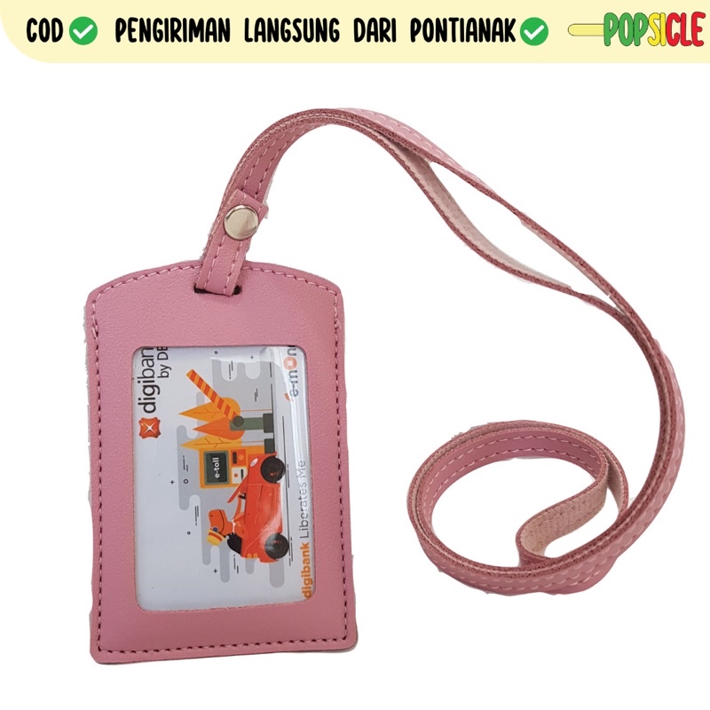 

Name Tag Flashee Kancing ID Card Holder Kancing Kulit Lanyard Kancing Kulit PU Lanyard Pink Muda