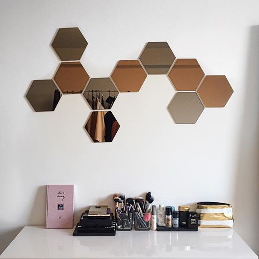 ONLYONE12 Kaca Stiker Tempel Set Isi 7pcs / Hiasan Dinding Acrylic Mirror Wall Stiker / Cermin Tempel Dinding / Cermin Dekorasi Aesthetic / Cermin Hexagonal