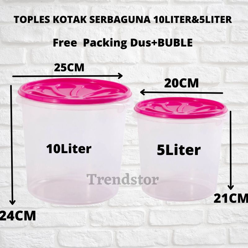 Toples Bulat 5L Dan 10L Toples PLastik Kerupuk Kedap TEBAL Berkualitas - 10liter