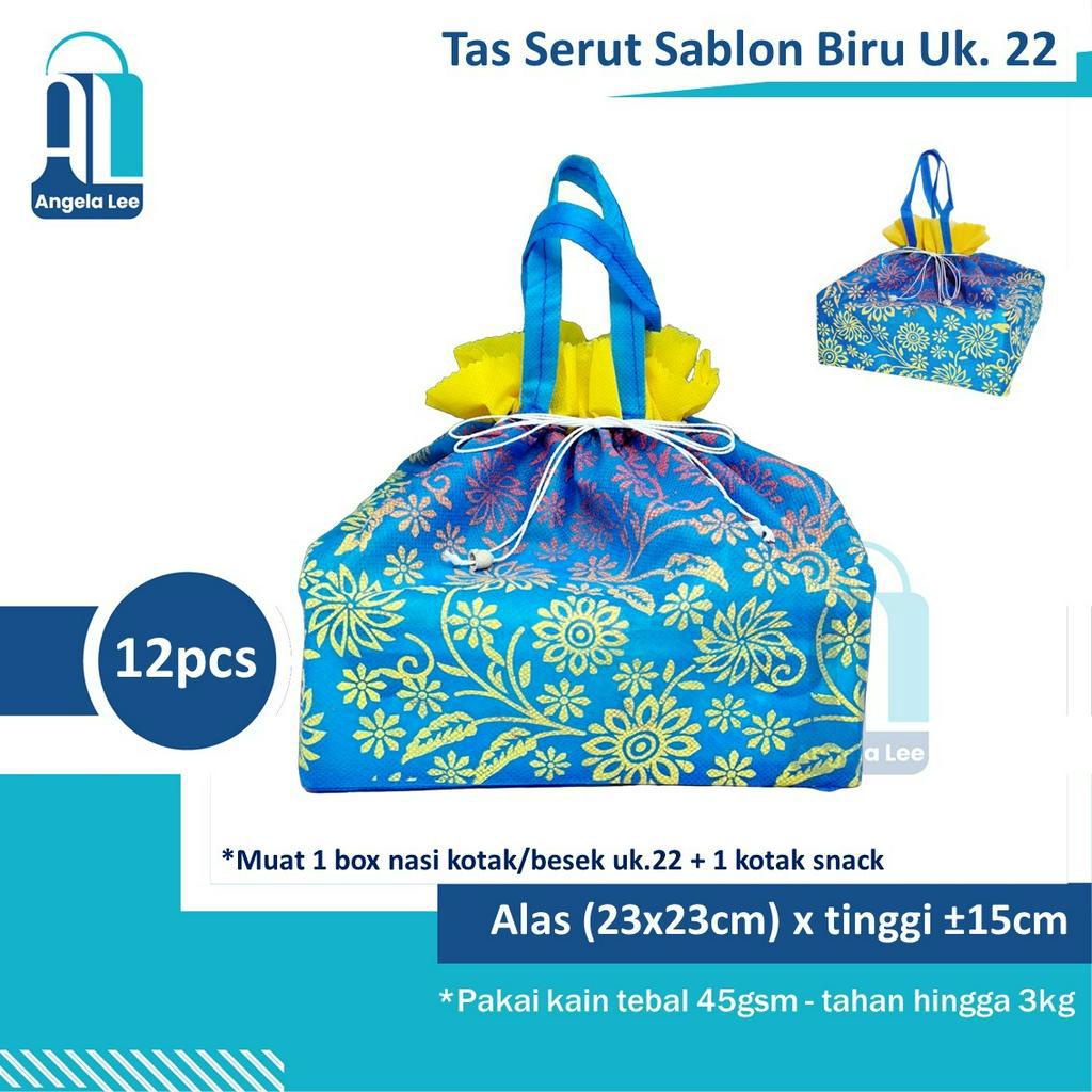 12pc Tas Kain Serut Spunbond Sablon Motif Hajatan Syukuran Besekan u/ 1dus 22x22