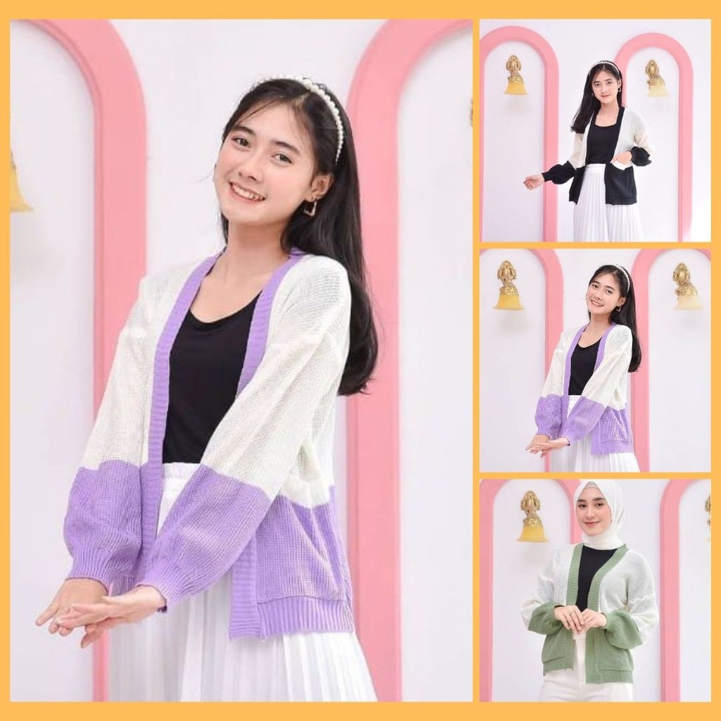 MANDA OUTER CARDY / KARDIGAN RAJUT COMBY / KARDIGAN RAJUT WANITA VIRAL / TERMURAH /  CARDIGAN TWOTONE / RAJUT MURAH