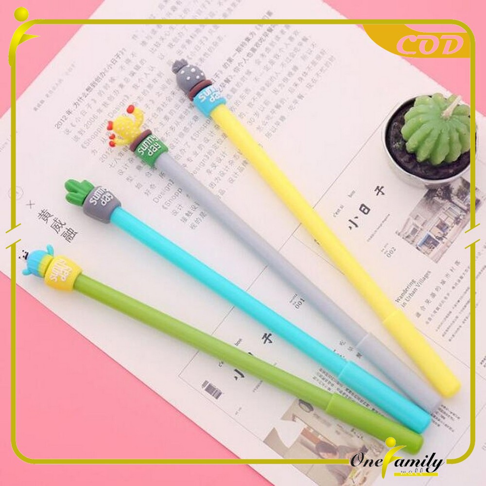ONE-A16 Pulpen Gel Karakter Kaktus / Pena Kaktus / Bolpen Gel / Pulpen Lucu Unik Bentuk Pot Kaktus-4