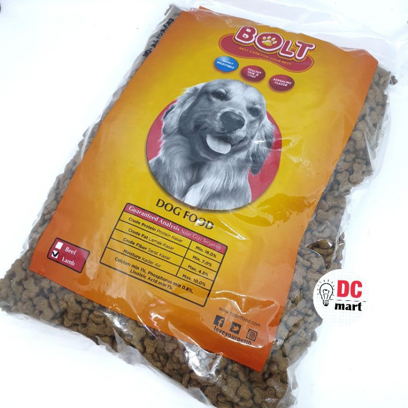 BOLT DOG FOOD Kemasan 1KG / Makanan Hewan Anjing Kering Lamb Beef