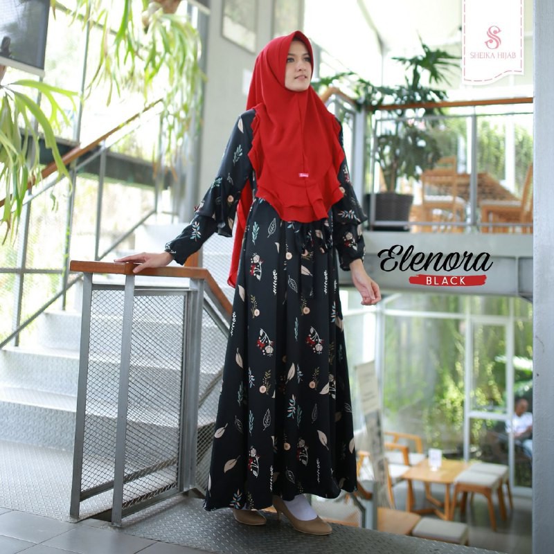 ELENORA DRESS BLACK S SET KHIMAR || Gamis Maxmara Syari