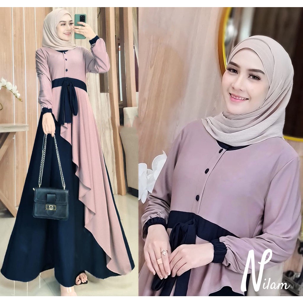 (COD) Maisha - Nilam Maxy - M / L / XL / XXL - Dress Baju Gamis Wanita Dewasa Terbaru Matt Premium Premium Crepe busui bayar di tempat-3