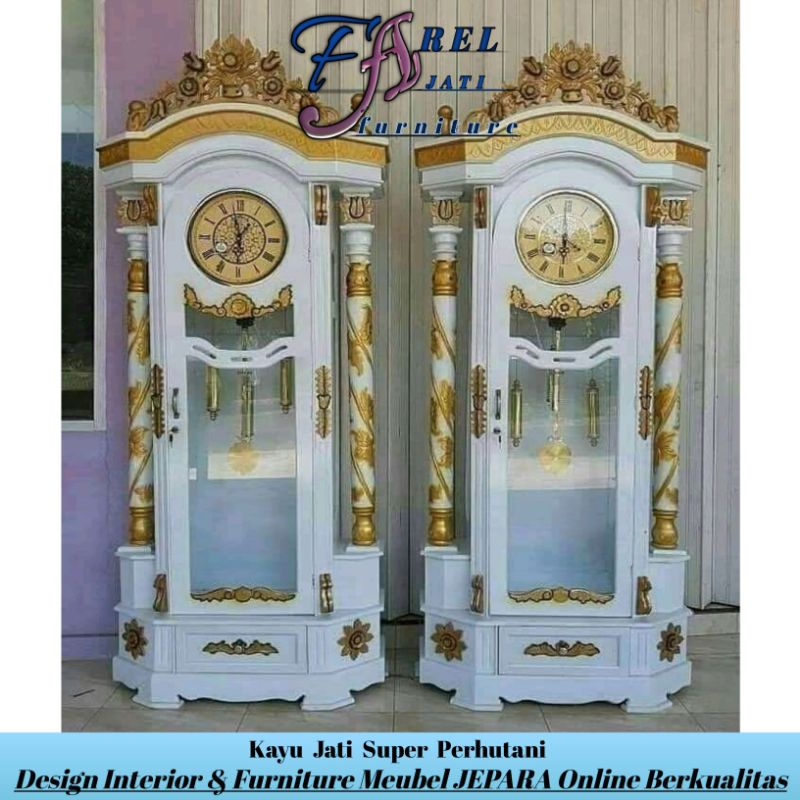 LEMARI JAM / LEMARI PAJANGAN MINIMALIS EMAS DUCO RANGKA KAYU JATI