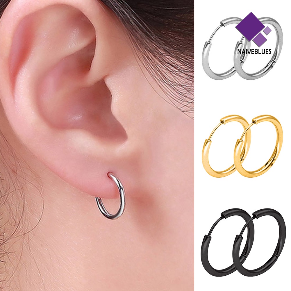 1 Pasang Anting Hoop Bentuk Lingkaran Bahan Stainless Steel Gaya Punk Untuk Hadiah