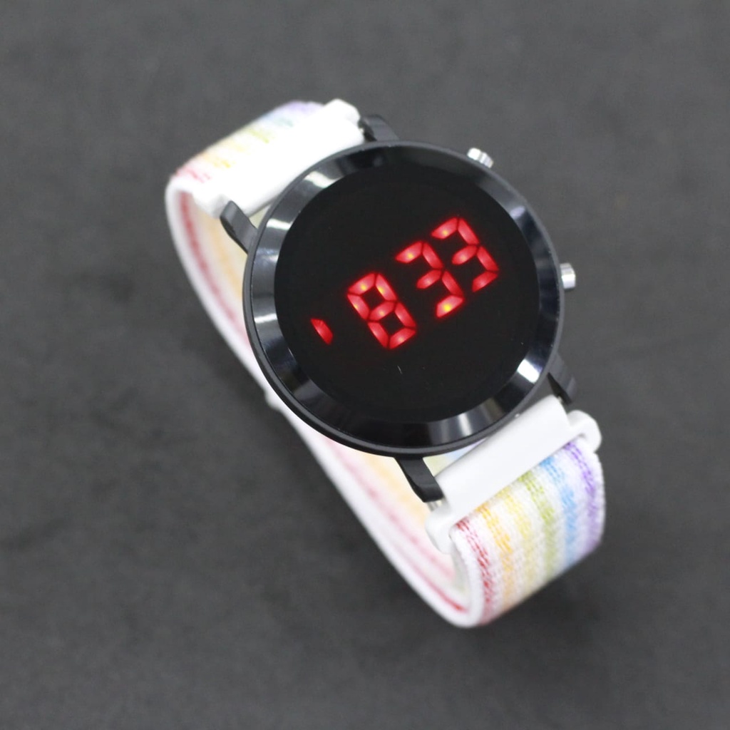 JAM TANGAN CEWEK LEDWATCH BULAT RING HITAM NYLON STRAP/JAM TANGAN TERBARU KEKINIAN/JAM TANGAN MODEL KOREA/JAM TANGAN FASHION TERBARU/