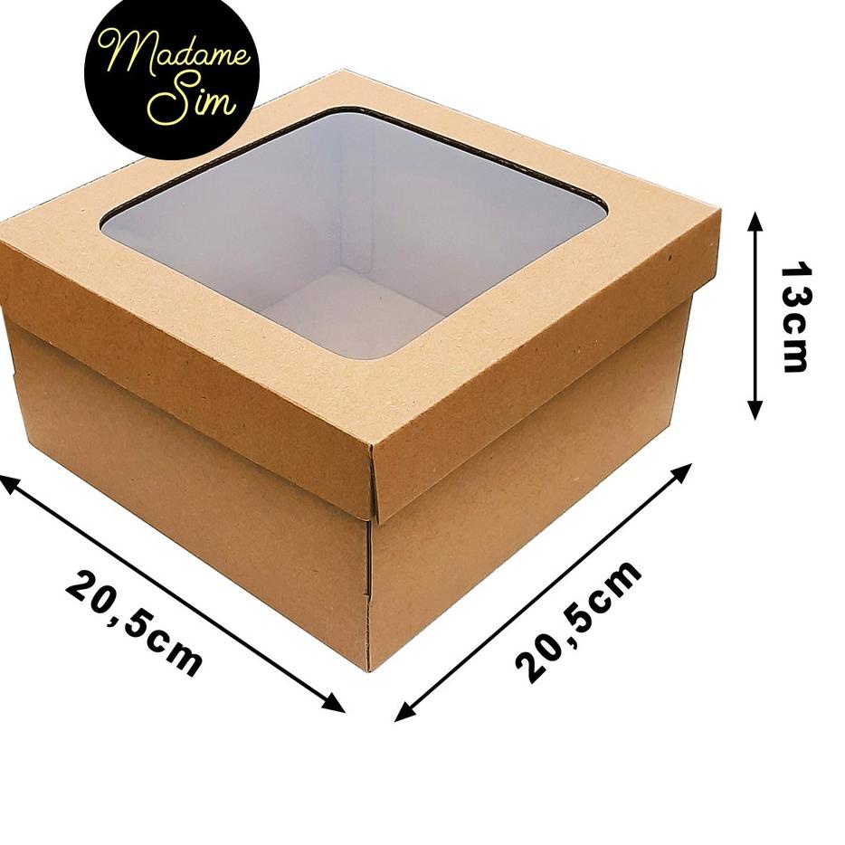 

ツ KOTAK KUE - CAKE BOX 20 x 20 x 13 CM - COKLAT + JENDELA ISI 10 PCS