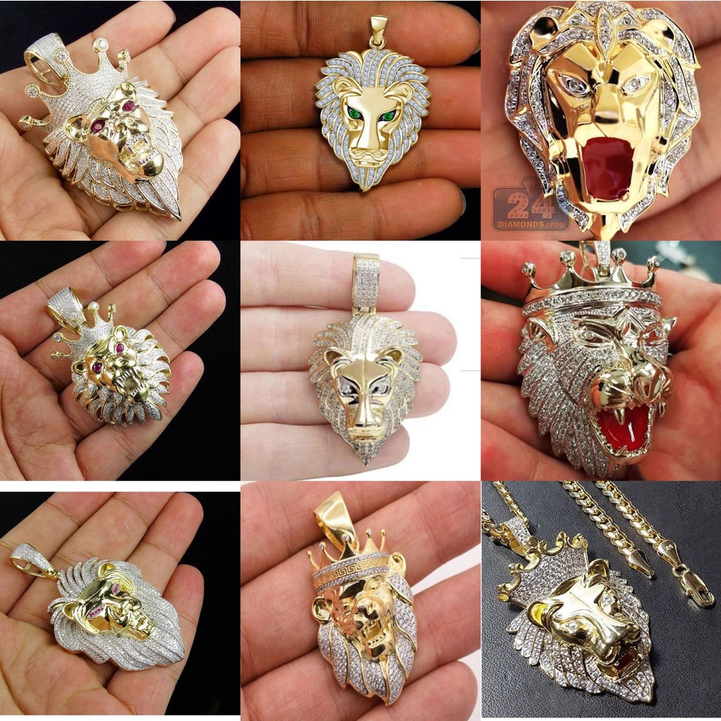 Kalung Liontin Kepala Singa Bahan Stainless Steel Gaya Hip Hop Untuk Pria