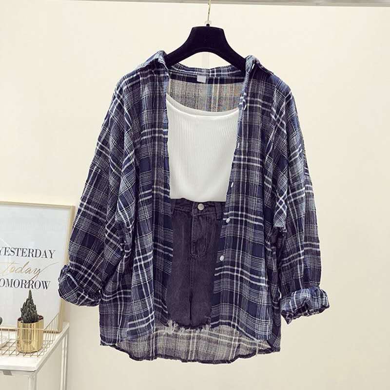GUILEN OVERSIZE SHIRT/KEMEJA KOTAK BAHAN KATUN-NAVY