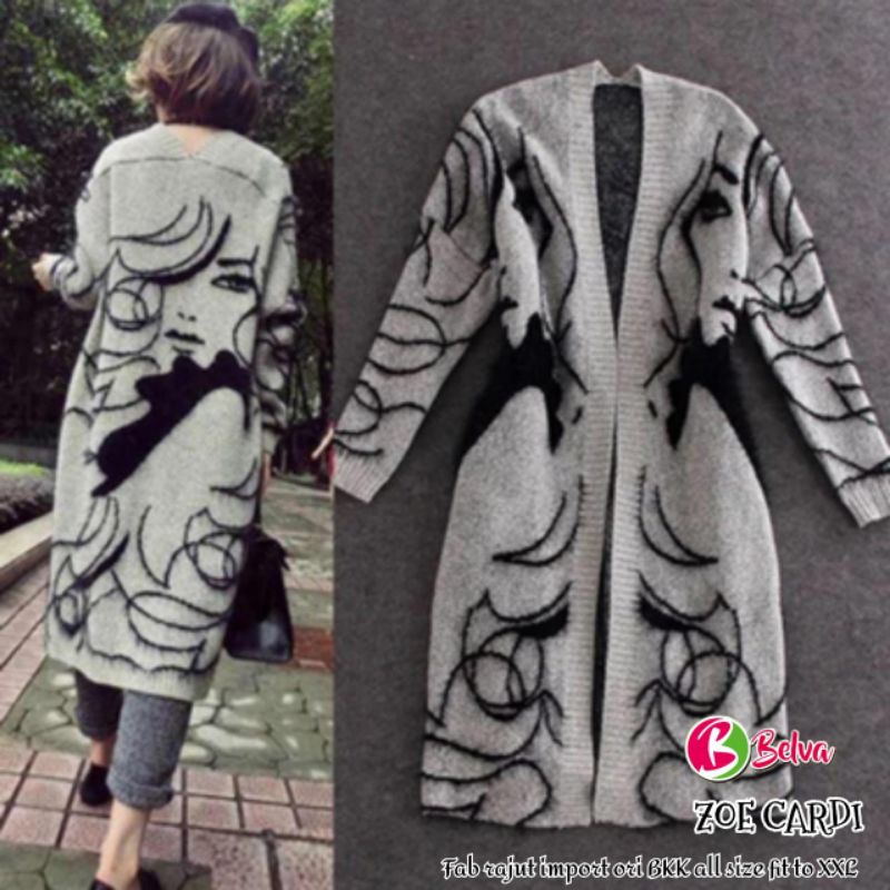 Zoe Cardigan Rajut/Cardi/Cardy/Outer Luaran Wanita motif lucu Kekinian Korean Style Panjang selutut 