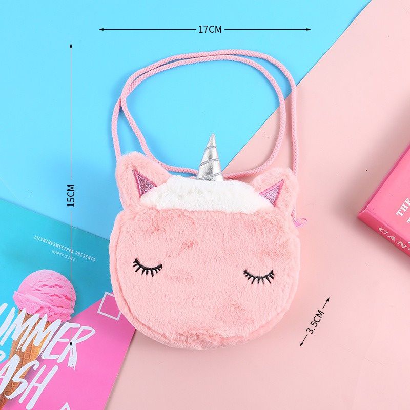 Tas selempang import anak/tas selempang unicorn import bulu halus/tas fashion anak