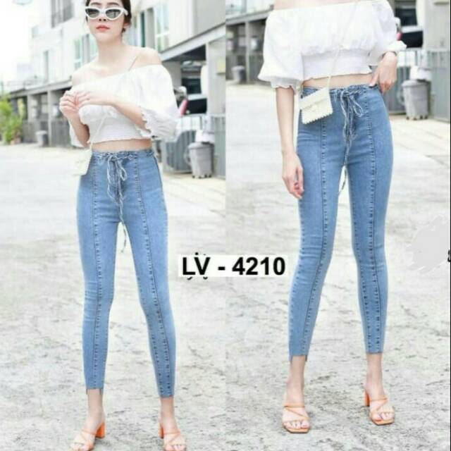 Celana Jeans Highwaist Wanita Soft Jeans 4210 HW Jeans Belt Pita Tali Pinggang High Quality