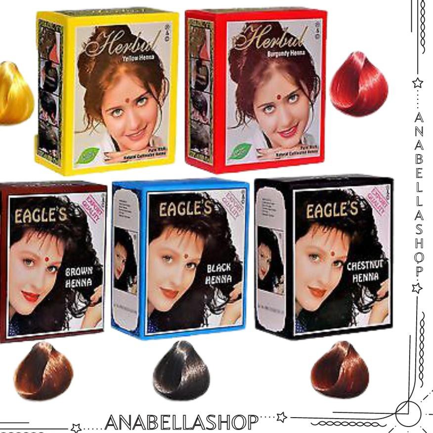 ➾ BOX HENNA EAGLES HERBUL SEMIR | Pewarna Rambut Halal Aman | Anabellashop ☋
