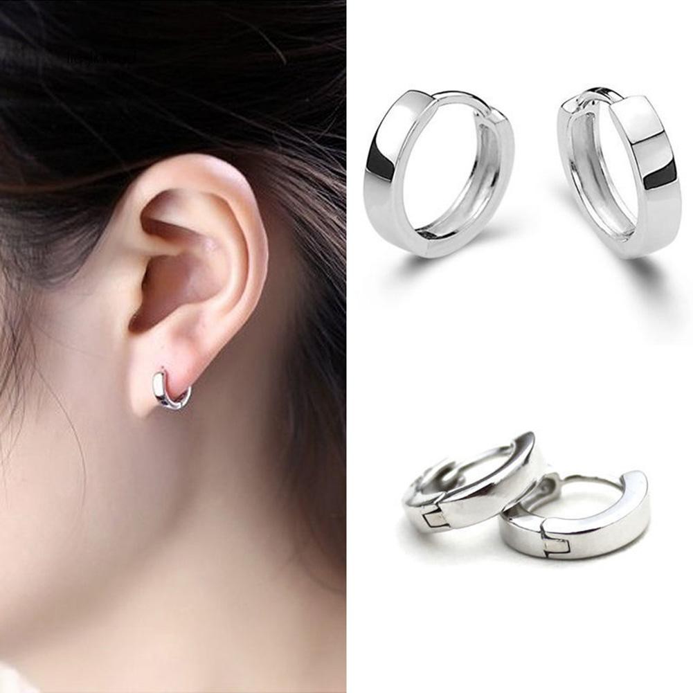 Anting Bulat huggie Lapis Silver untuk Pria / Wanita