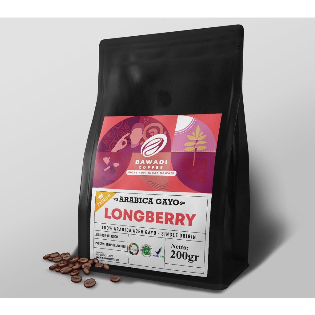 Kopi Arabica Gayo Longberry 200gr - Bawadi Coffee - Arabica Gayo Premium - Kopi Aceh - Kopi -