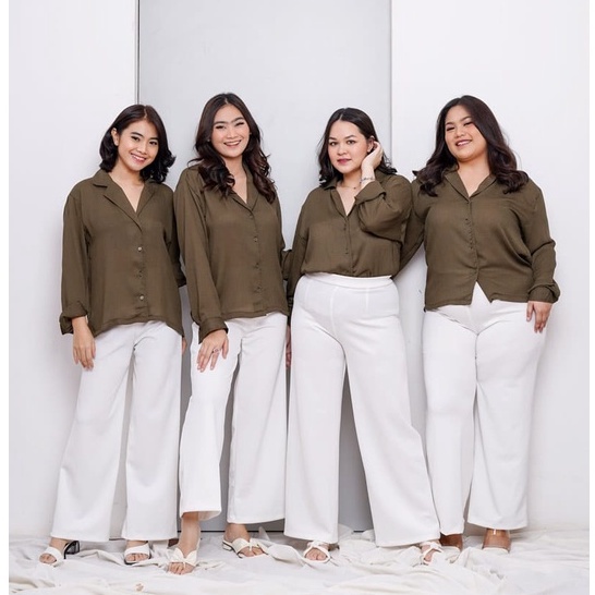 Basic Crinkle Shirt Atasan Kemeja Wanita