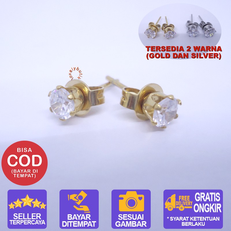 Lovelybutik Anting Titanium Anti Karat Crown Anting Titanium Wanita Ukuran 0,4 cm