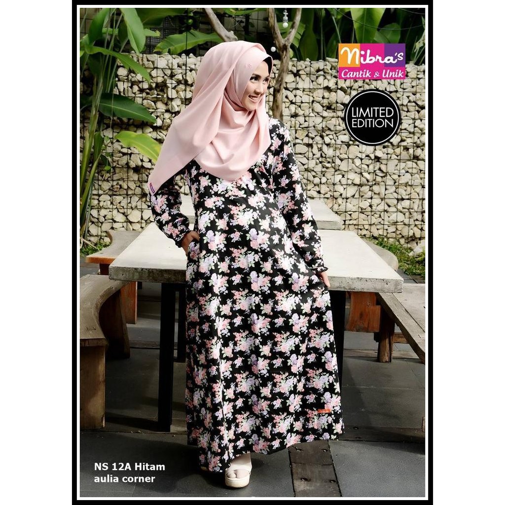 Gamis Muslimah Nibras NS 12A Hitam Baju Wanita Terbaru Baju Gamis Terbaru