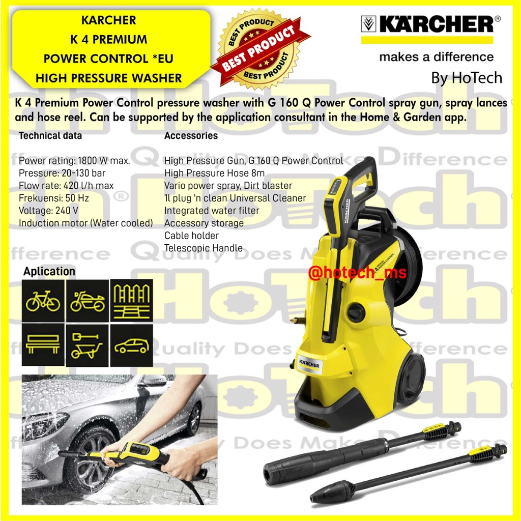 Karcher High Pressure Washer K 4 PREMIUM POWER CONTROL *EU 1800 Watt 130 Bar | KARCHER | Karcher K4 
