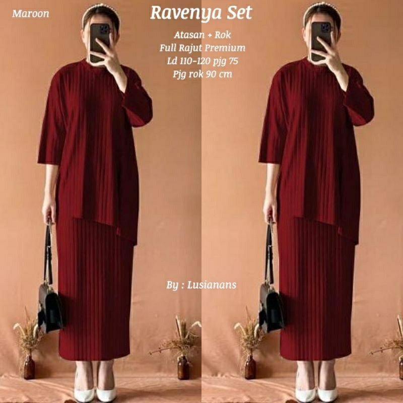 SET RAVENYA KNIT / SETELAN WANITA MODEL BARU / SETELAN MUSLIM WANITA / SETELAN ROK MURAH / FASHION M