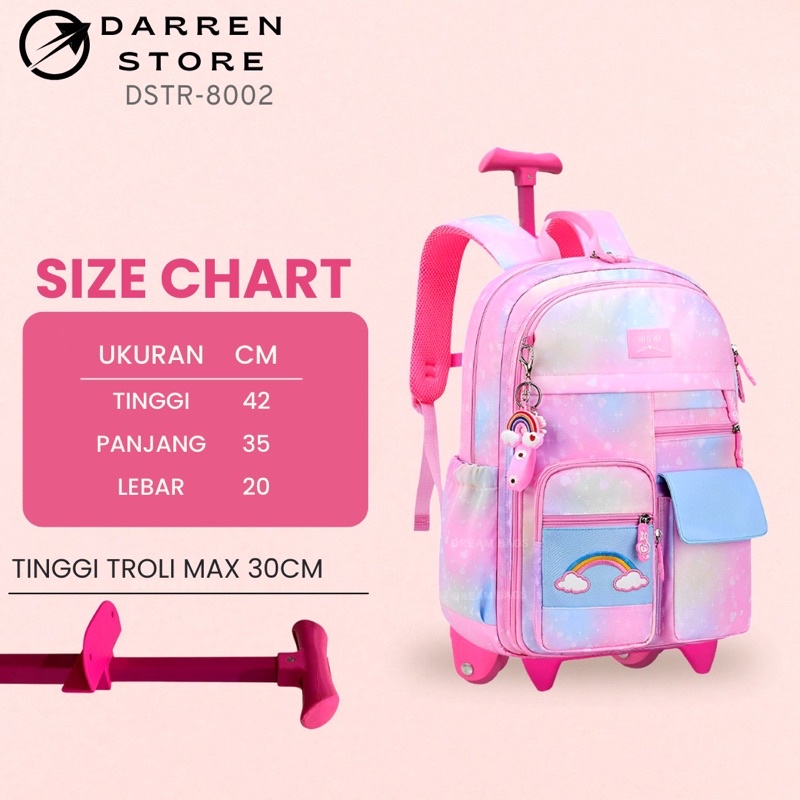 Ransel Troly Anak SD DSTR 8002 17inch Ransel Waterproof Tas Troly Perempuan SD