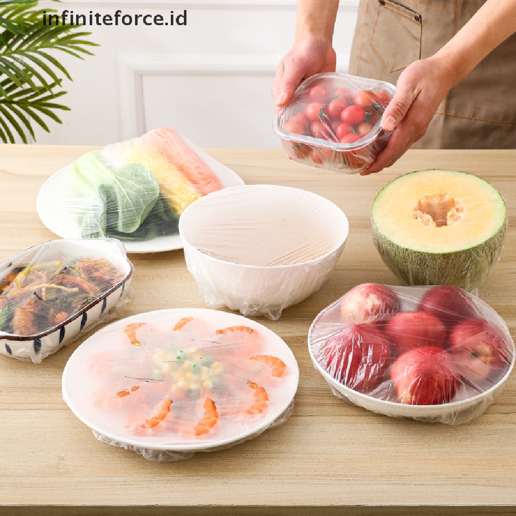 (Infiniteforce.Id) 100pcs Plastik Pembungkus Makanan / Buah Sekali Pakai Stretch Untuk Dapur