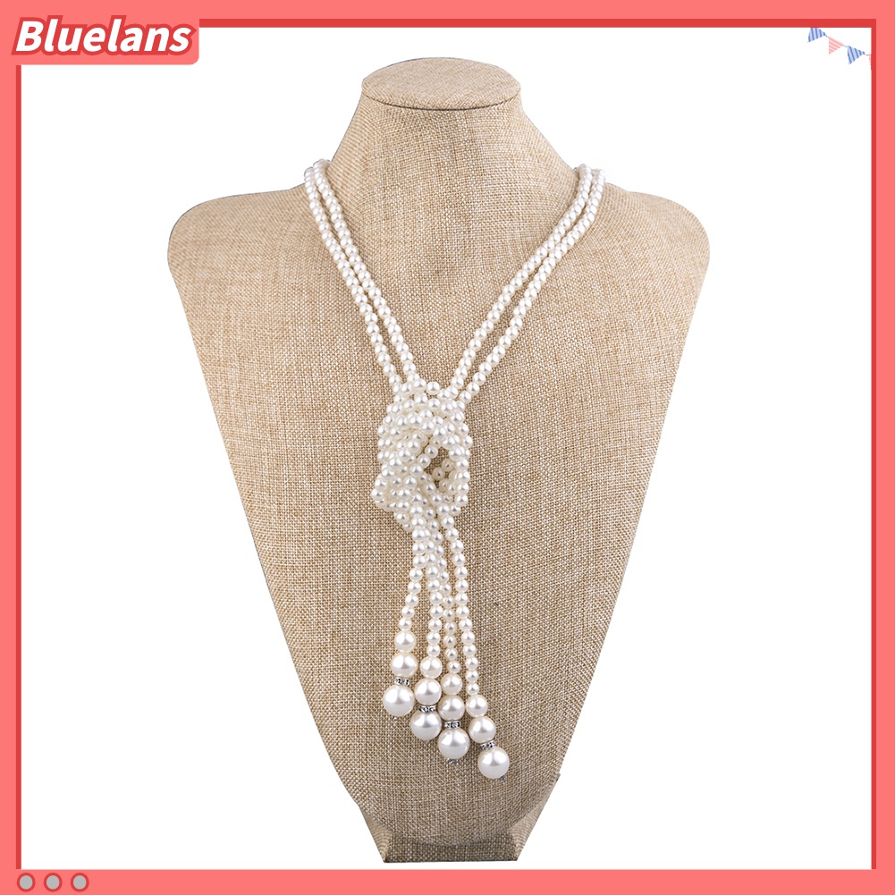 2pcs / Set Kalung Rantai Panjang Double Layer Aksen Mutiara Imitasi Untuk Wanita