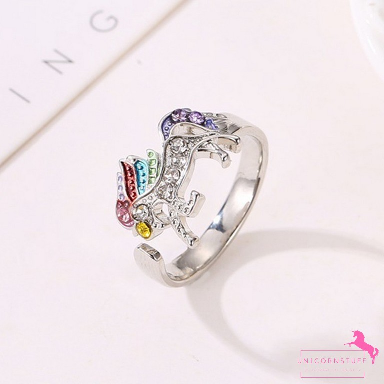 Cincin Anak Diamond Timbul Gold Silver Cewek Unicorn Pink Mainan Rainbow