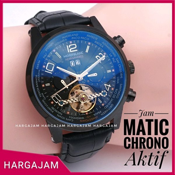 BARU Jam Tangan Automatic Montblanc Super Chrono Strap Leather Black hargajam matic otomatis