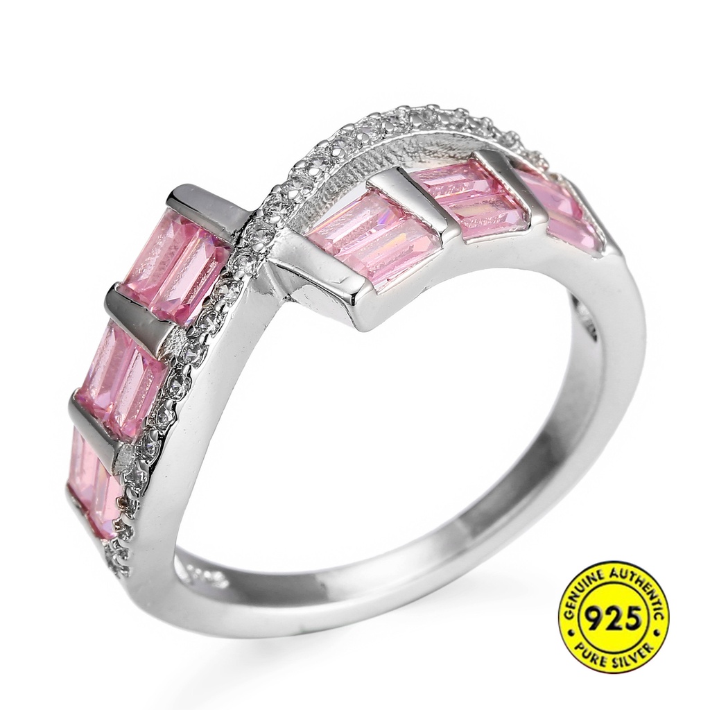 Creative Inlaid Square Diamond Pink Crystal Ring Female Fashion Champagne Color