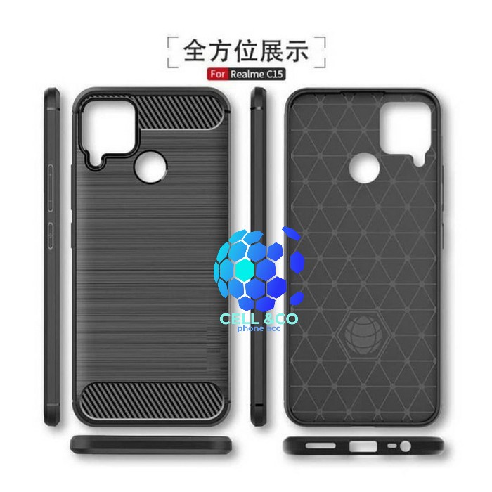 CASE CARBON REALME C15 casing hp silikon softcase case premium carbon cover