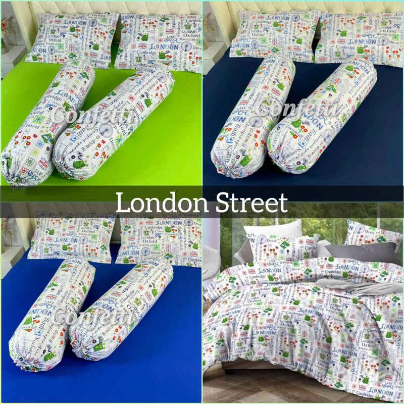 Sprei set confetti motif london street|| Sprei kaos anti geser