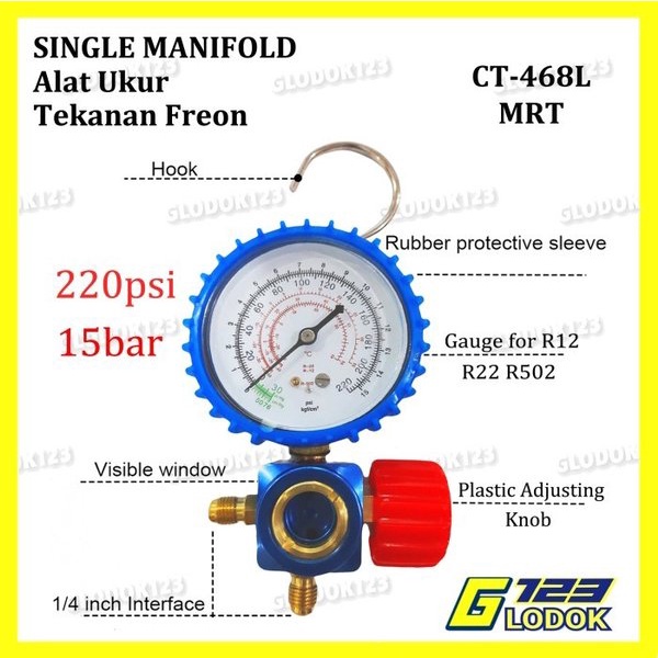 Manifold Single Alat Ukur Test Isi Freon AC Ku1kas 466 R12 R22 R134A