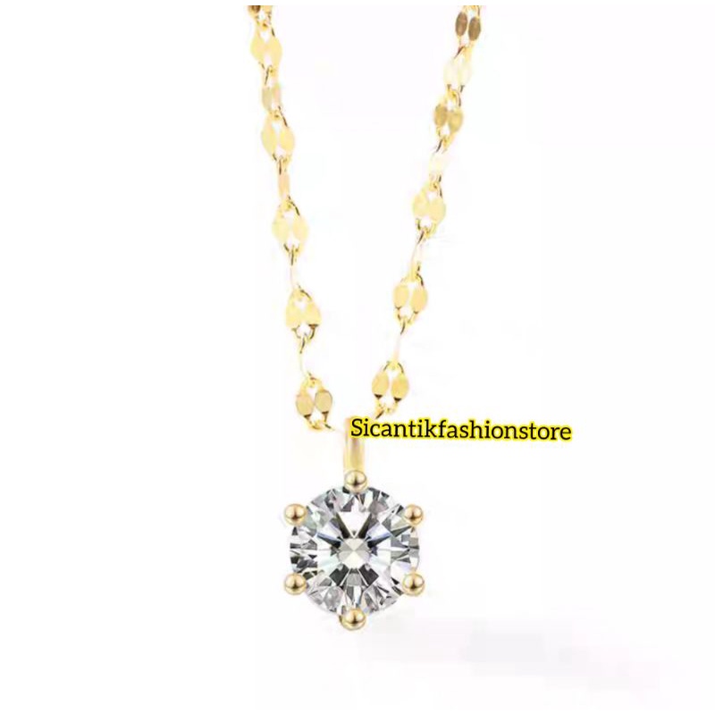 Kalung Titanium Pecah kopi Gold Liontin Bulat Gold kristal Anti Karat selamanya Kalung Wanita Liontin Mata Satu Gold Fashion Wanita Terlaris