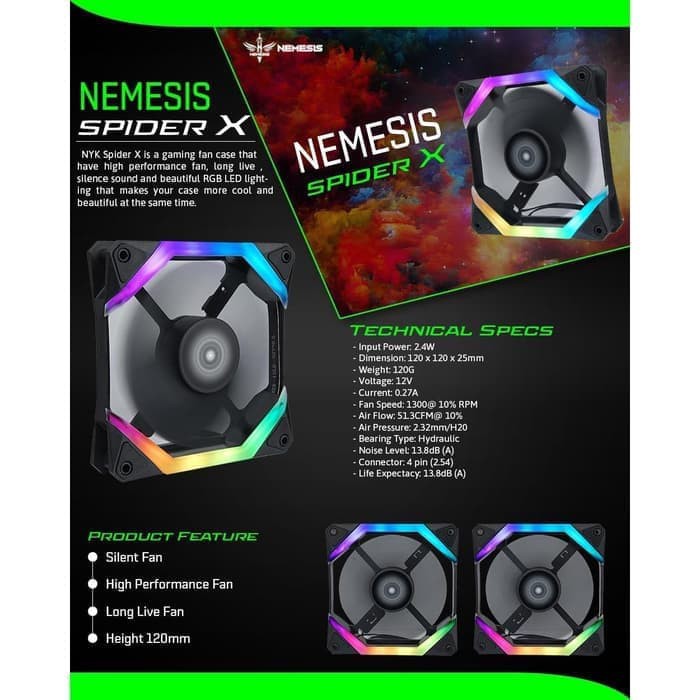 Fan case gaming nyk nemesis 120mm rgb silent 4 pin spider-x - Kipas Casing komputer Pc cpu 12cm